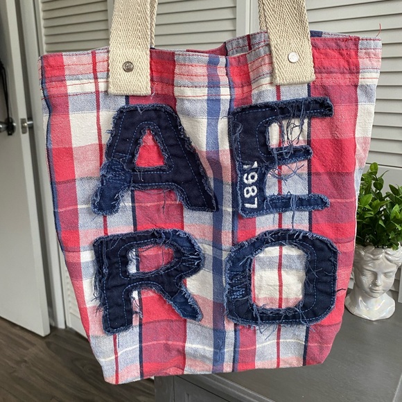 Y2K Aero Aeropostale Plaid Embroidered Canvas Tote Bag - Picture 2 of 7